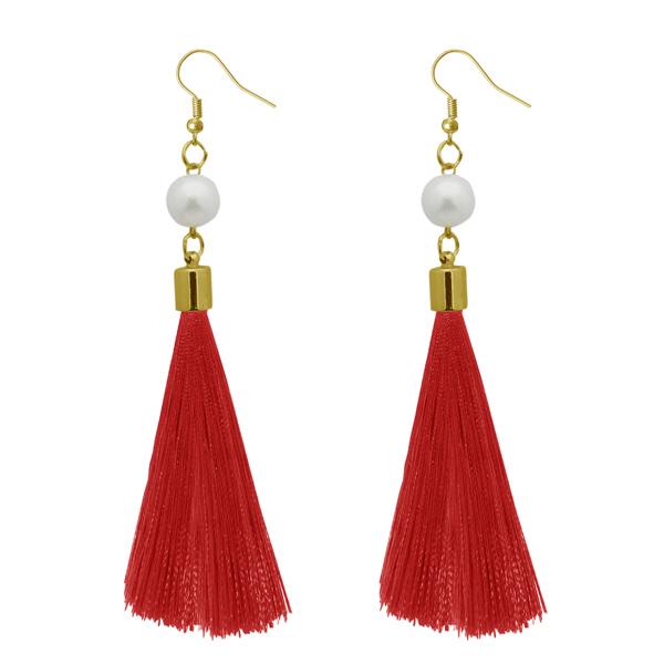 Jeweljunk Red Thread Gold Plated Thread Earrings - 1310964C