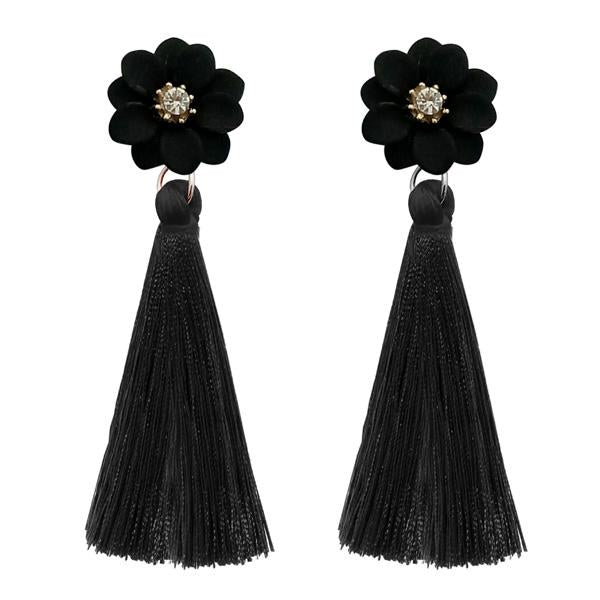 Jeweljunk Black Thread Gold Plated Tassel Earrings - 1310967B