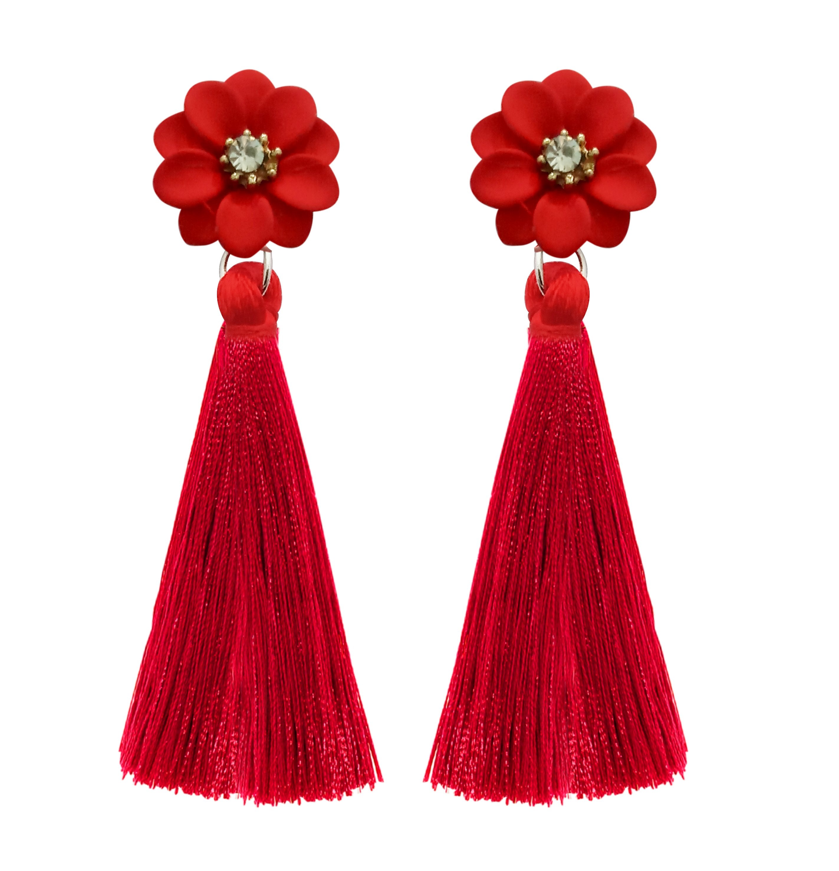 Jeweljunk Red Thread Gold Plated Tassel Earrings - 1310967C