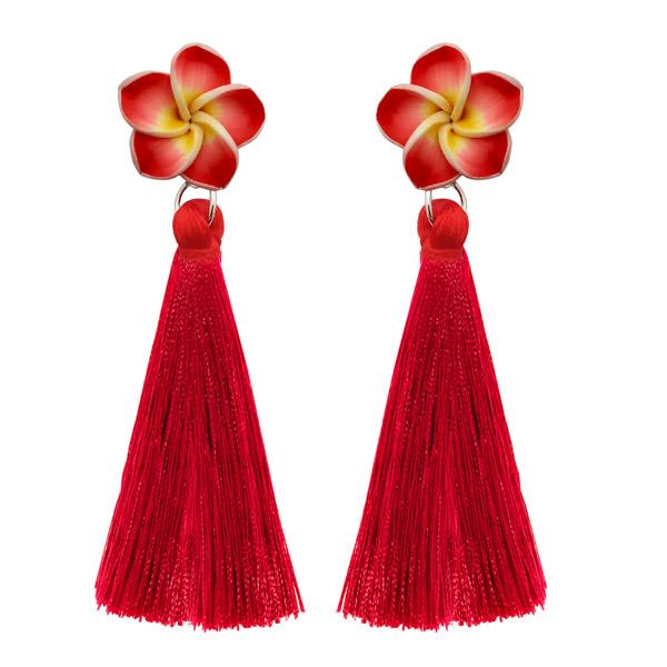 Jeweljunk Red Thread Gold Plated Tassel Earrings - 1310968C