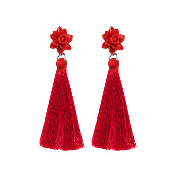 Jeweljunk Red Thread Gold Plated Tassel Earrings - 1310969C