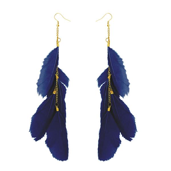 Jeweljunk Gold Plated Blue Feather Earrings - 1310970D
