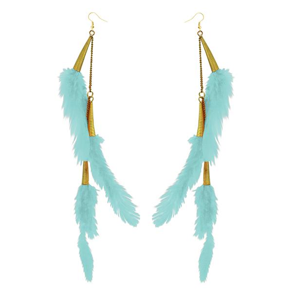 Tip Top Fashions Gold Plated Green Feather Earrings - 1310972D