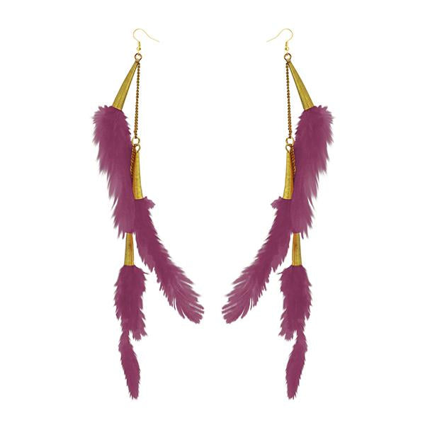 Jeweljunk Gold Plated Purple Feather Earrings - 1310972L