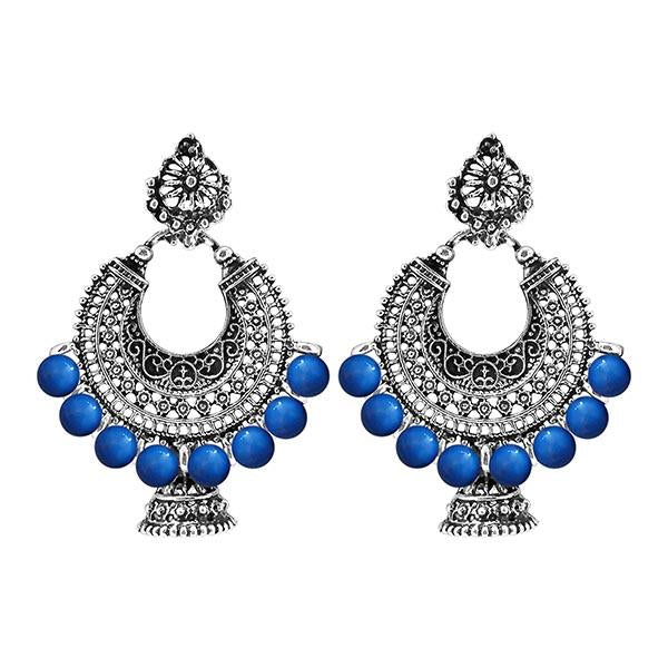 Jeweljunk Rhodium Plated Blue Beads Chandbali Earrings - 1311007H