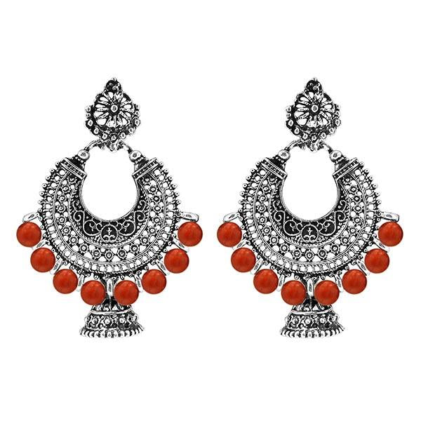 Jeweljunk Rhodium Plated Red Beads Chandbali Earrings - 1311007J