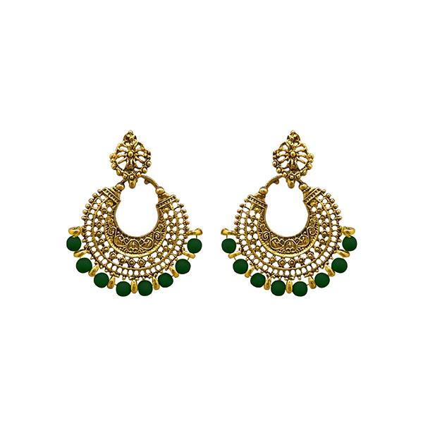 Jeweljunk Green Beads Antique Gold Plated Afghani Earrings - 1311026L