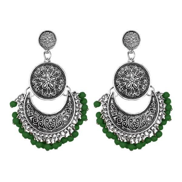 Jeweljunk Silver Plated Green Beads Afghani Earrings - 1311043A