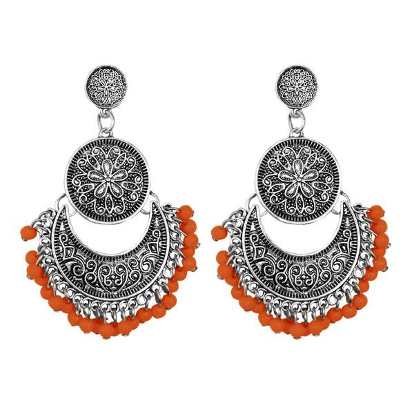 Jeweljunk Silver Plated Orange Beads Afghani Earrings - 1311043C