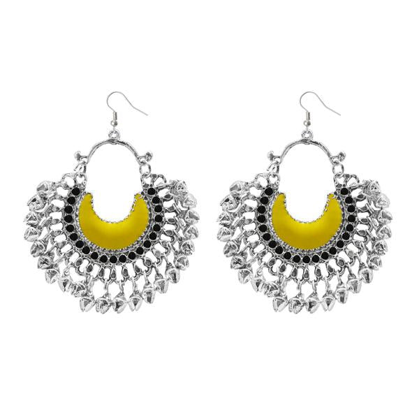Jeweljunk Silver Plated Yellow Meenakari Afghani Earrings - 1311053B