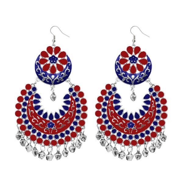 Jeweljunk Maroon Meenakari Silver Plated Afghani Earrings - 1311058I