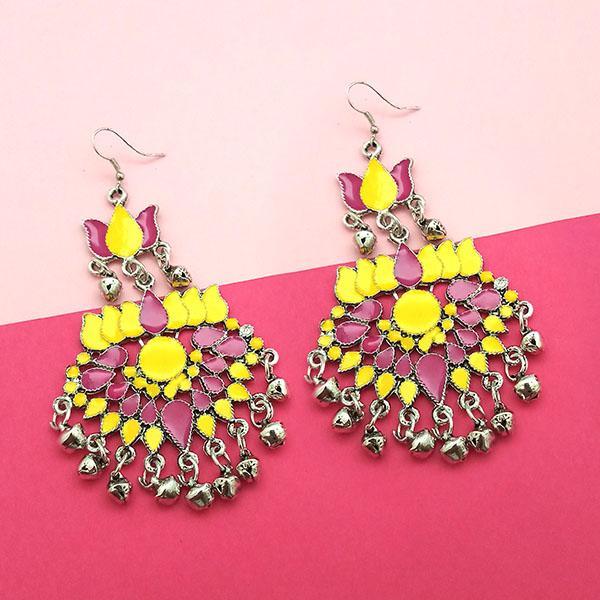 Jeweljunk Yellow & Pink Meenakari Afghani Earrings - 1311059N