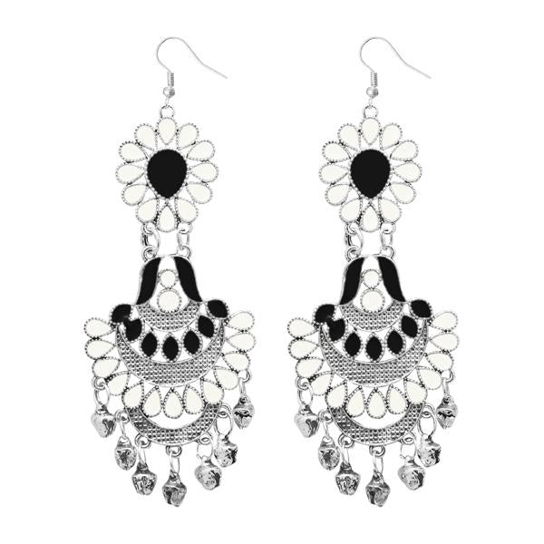 Jeweljunk Silver Plated White Meenakari Afghani Earrings - 1311061A