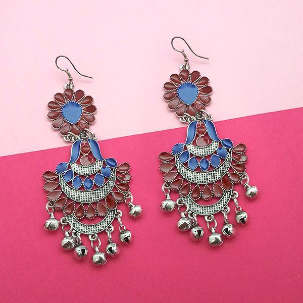 Jeweljunk Brown & Blue Meenakari Afghani Earrings - 1311061B
