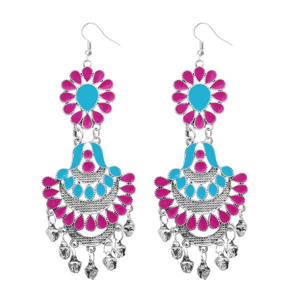Jeweljunk Pink Meenakari Silver Plated Afghani Earrings - 1311061E