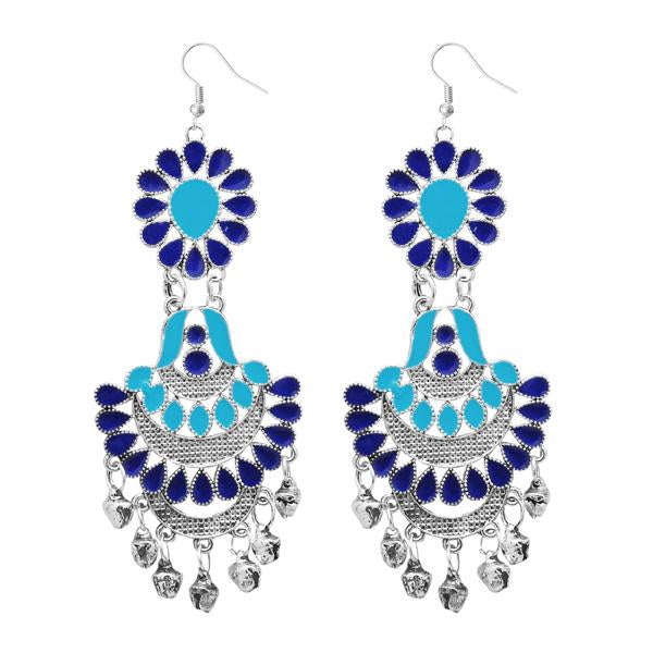 Jeweljunk Silver Plated Blue Meenakari Afghnai Earrings - 1311061H