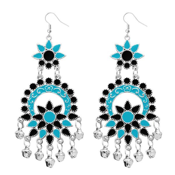 Jeweljunk Blue Meenakari Silver Plated Afghani Earrings - 1311062D