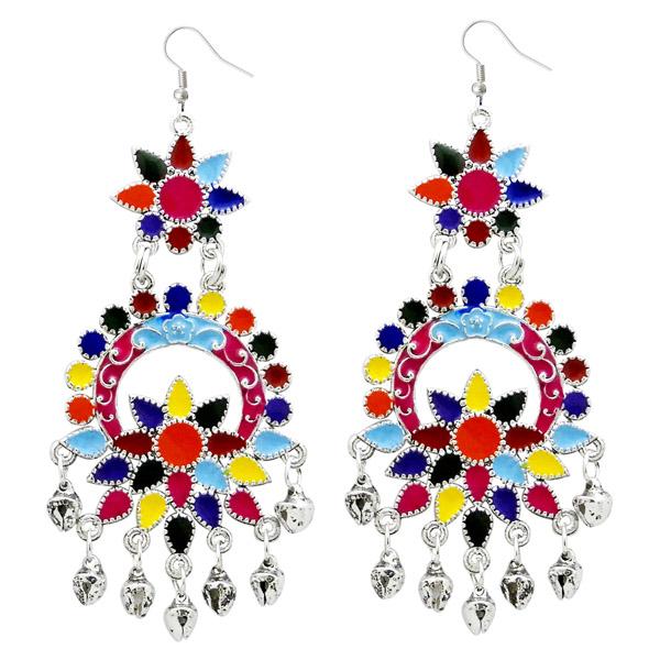 Jeweljunk Silver Plated Multi Meenakari Afghani Earrings - 1311062H