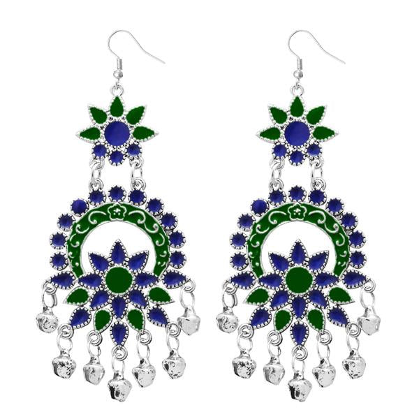 Jeweljunk Green Meenakari Silver Plated Afghani Earrings - 1311062I