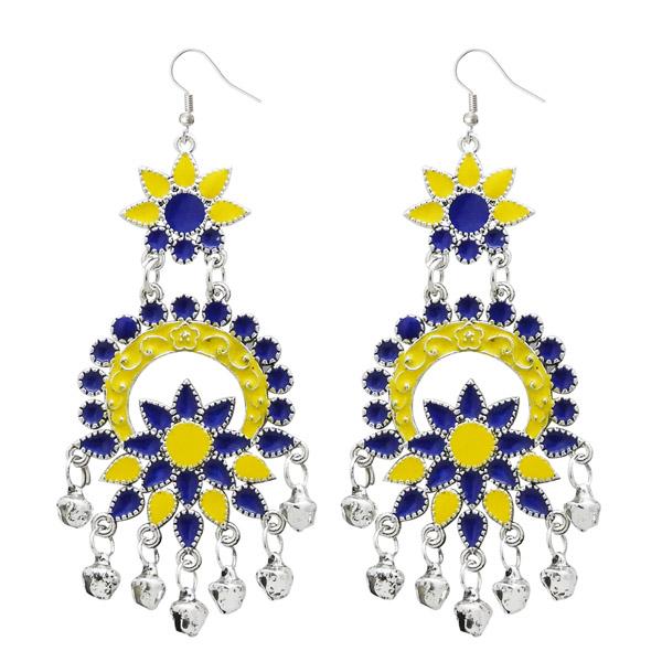 Tip Top Fashions Yellow Meenakari Silver Plated Afghani Earrings - 1311062J