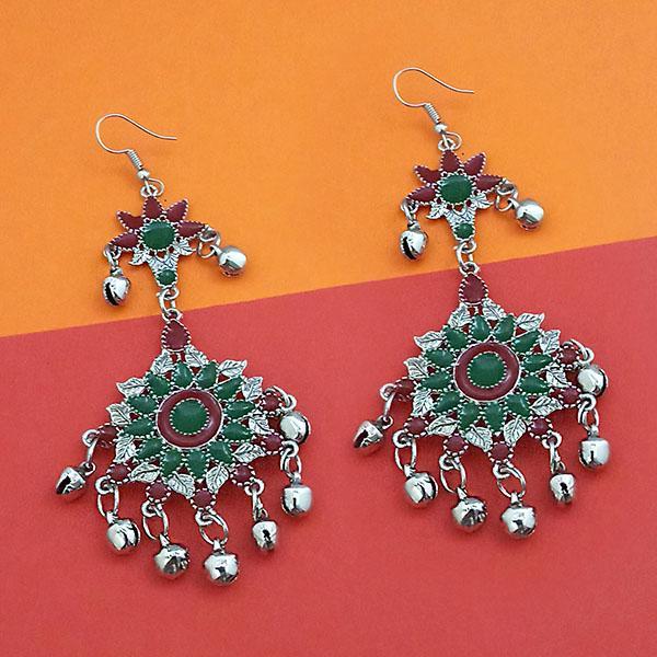 Jeweljunk Green And Maroon Meenakari Afghani Earrings - 1311064J