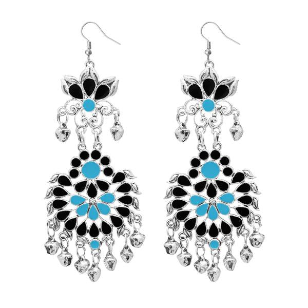 Jeweljunk Black Meenakari Silver Plated Afghani Earrings - 1311065H