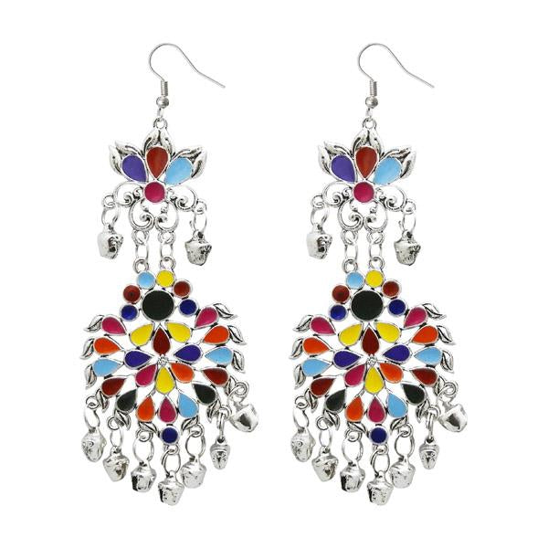 Jeweljunk Silver Plated Multi Meenakari Afghani Earrings - 1311065I