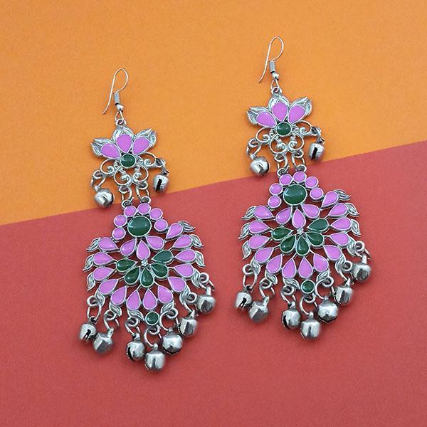 Jeweljunk Green And Purple Meenakari Afghani Earrings - 1311065K