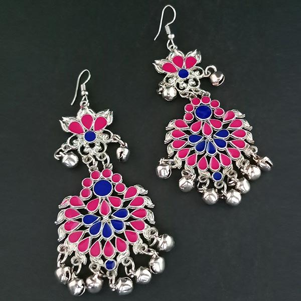 Jeweljunk Pink And Blue Meenakari Afghani Earrings - 1311065N