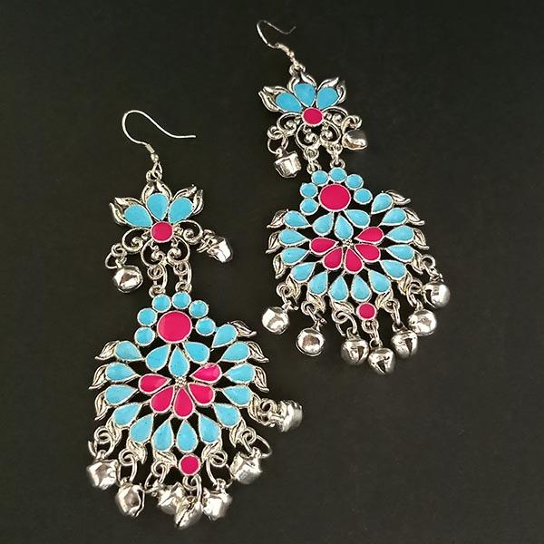 Jeweljunk Blue And Pink Meenakari Afghani Earrings - 1311065V