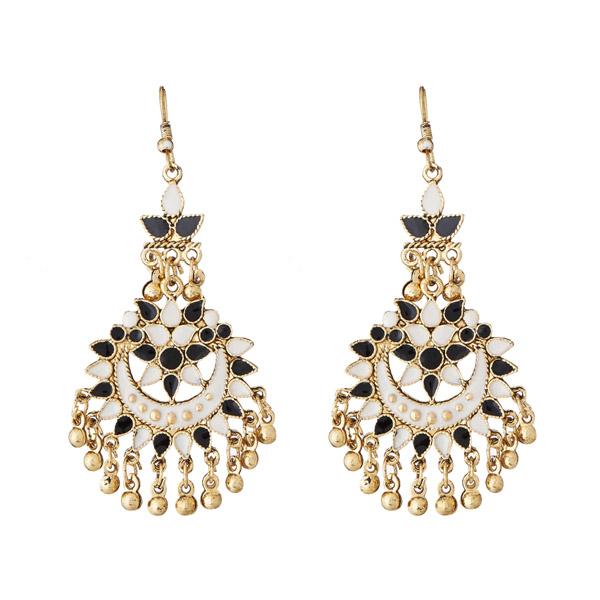 Jeweljunk White Meenakari Gold Plated Afghani Earrings - 1311066G