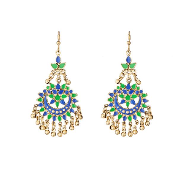 Jeweljunk Green Meenakari Gold Plated Afghani Earrings - 1311066I