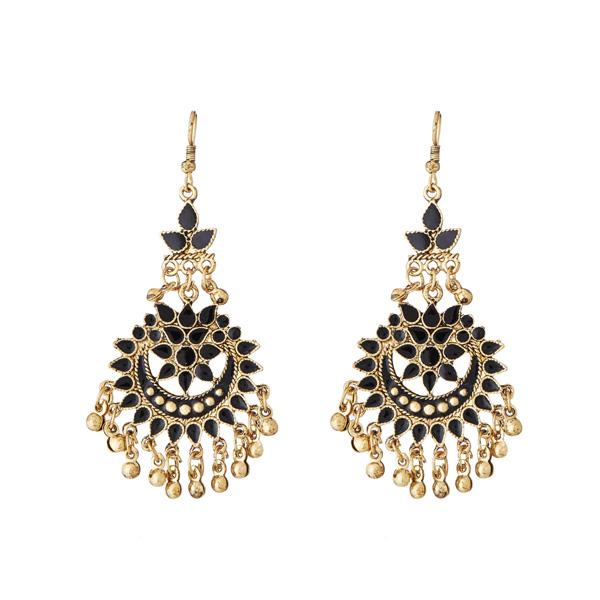 Jeweljunk Black Meenakari Gold Plated Afghani Earrings - 1311066L