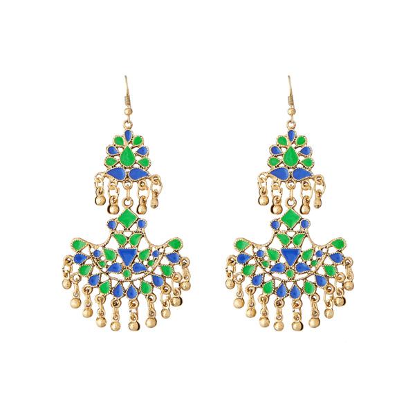 Jeweljunk Green Meenakari Gold Plated Afghani Earrings - 1311067B