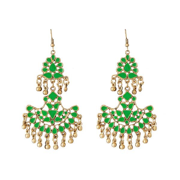 Jeweljunk Green Meenakari Gold Plated Afghani Earrings - 1311067D