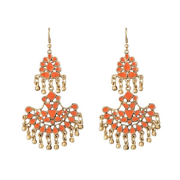 Jeweljunk Orange Meenakari Gold Plated Afghani Earrings - 1311067E