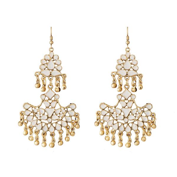 Jeweljunk White Meenakari Gold Plated Afghani Earrings - 1311067F