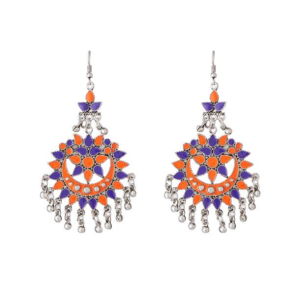 Jeweljunk Orange Meenakari Silver Plated Afghani Earrings - 1311069D