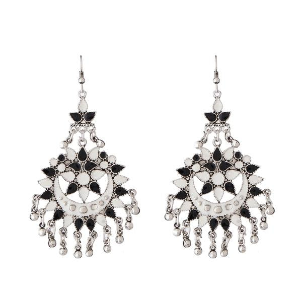 Jeweljunk Black Meenakari Silver Plated Afghani Earrings - 1311069E