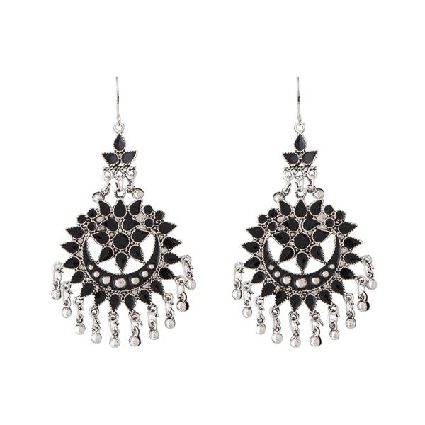 Jeweljunk Black Meenakari Silver Plated Afghani Earrings - 1311069G