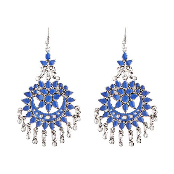 Jeweljunk Blue Meenakari Silver Plated Afghani Earrings - 1311069K