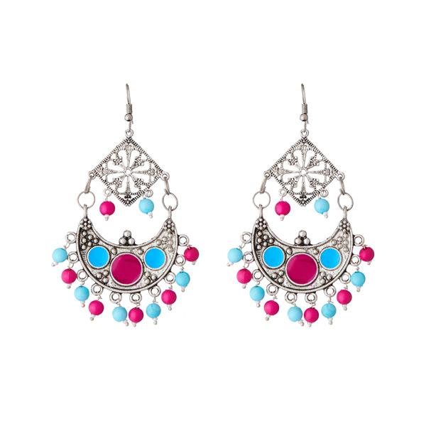 Jeweljunk Rhodium Plated Meenakari Afghani Earrings - 1311211D