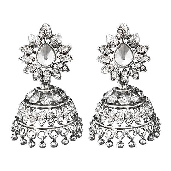 Jeweljunk Austrian Stone Silver Plated Jhumki Earrings - 1311260
