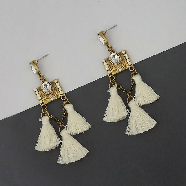 Jeweljunk White Austrian Stone Thread Earrings - 1312328F