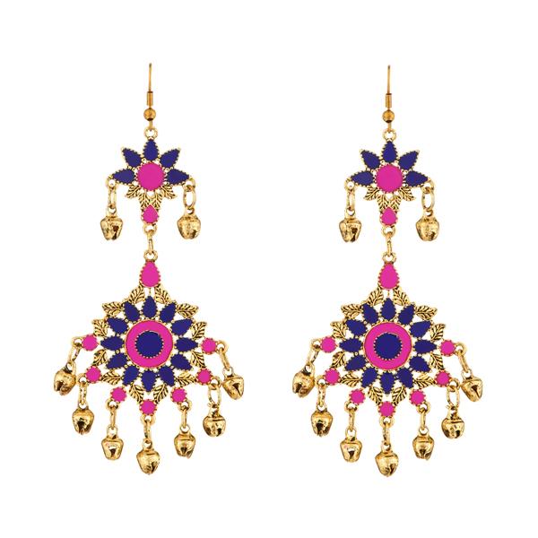 Tip Top Fashions Pink And Blue Meenakari Afghani Earrings - 1312409B