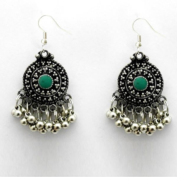 Jeweljunk Rhodium Plated Green Meenakari Afghani Earrings - 1312414B