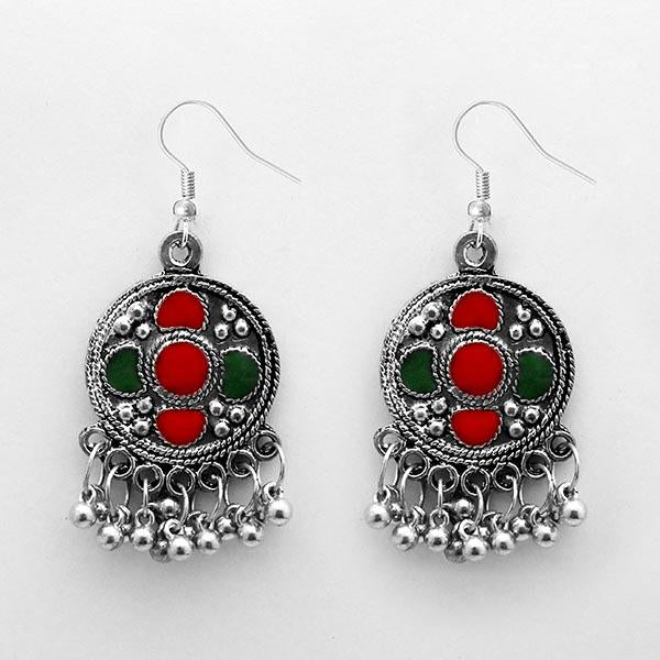 Jeweljunk Red Meenakari Rhodium Plated Afghani Earrings - 1312416D