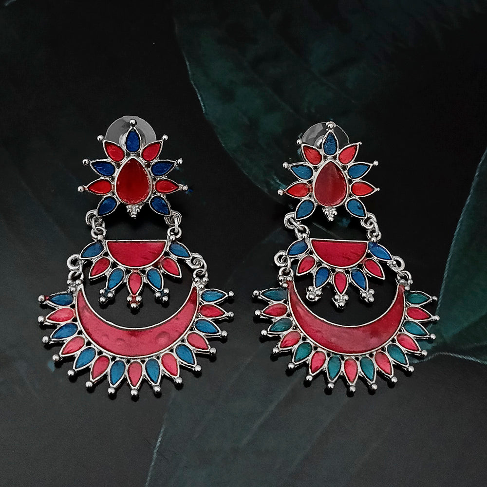 Jeweljunk Meenakari Oxidised Afghani Dangler Earrings