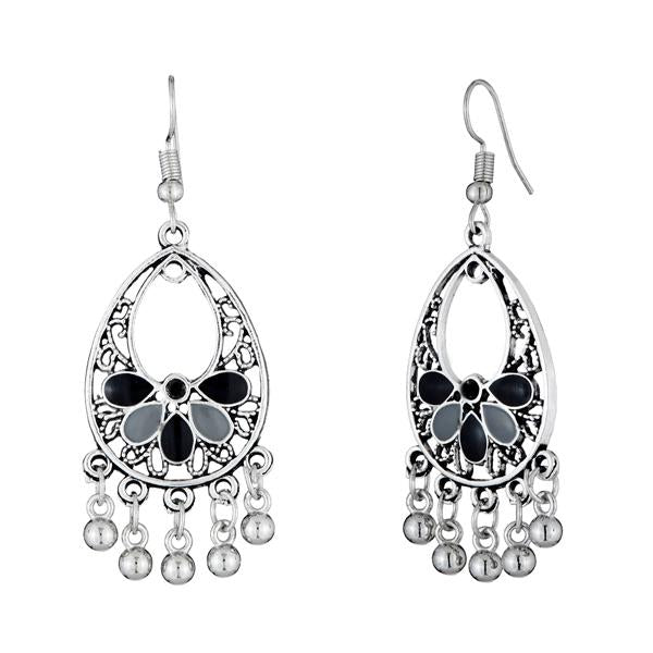 Jeweljunk Black Meenakari Rhodium Plated Afghani Earrings - 1312525A
