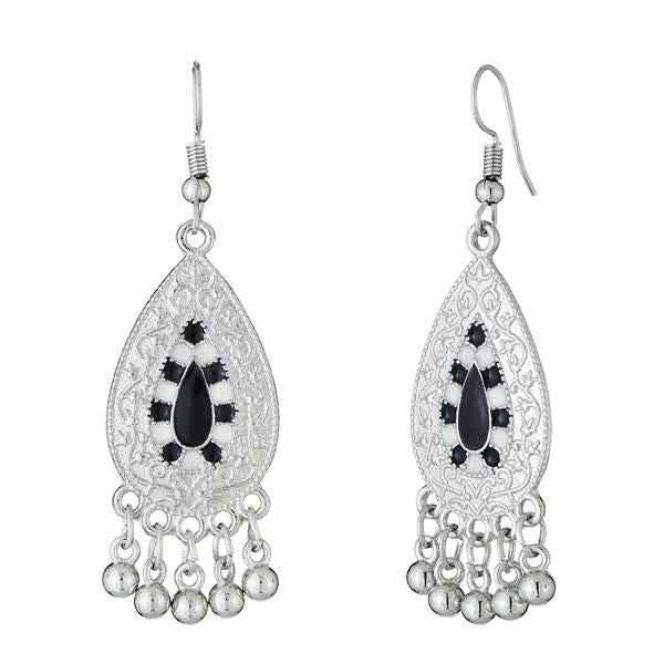 Jeweljunk Rhodium Plated Black Meenakari Afghani Earrings - 1312528C